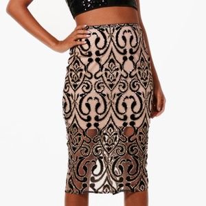 Boutique Glitter Velvet Midi Skirt - NWT